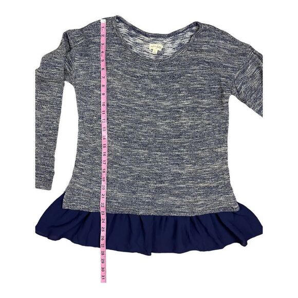 NWT Maison Jules Tops Blue Metallic Knit Ruffled Hem Sweater Women’s Size Large - Picture 2 of 6